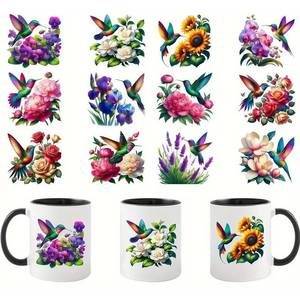 lot 2384 image: 6pcs Hummingbird Flowers and Plants UV DTF Cup Wraps Winter UV DTF Transfer Sticker for Glass Cups Furniture Craft DIY Crafts��Rub on Transfer Stickers for DIY Water Bottle Laptop Decal Wood Car