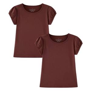 lot 2400 image: Huata Girls Short Puff Sleeve Tee Basic T-Shirt 2 Packs Crewneck(Brown,12)