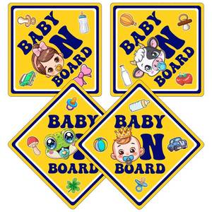 lot 2401 image: Pack 4 Pcs Cute Baby On Board Sticker for Cars Boys Girl Car Window Funny Bumper Stickers Bulk Warning Safety Signs Removable Waterproof Large Vinyl Decals Exterior Accessories