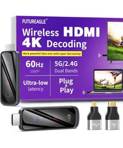 lot 2408 image: Futureagle Wireless HDMI Transmitter and Receiver 328FT100M,4K Decode Plug & Play Portable 5G2.4G Wireless Display Adapter Extender Kit for Video and Audio to Monitor from PCProjector