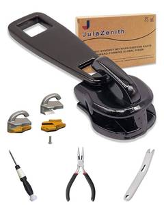lot 2410 image: Durable Zipper Pull Replacement, Zipper Repair Kit with Fixing Tools, Professional Zippers Repair Solution for Jackets, Luggage, Bags, Tents and Outdoor Gear(#10, Black)