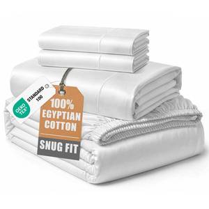 lot 2420 image: LANE LINEN 100% Egyptian Cotton Full Size Bed Sheets, Soft & Comfy Luxury Hotel Style Thick Full Size Sheets, Fully Elasticized Reinforsed Seams No Pill Natural Cooling - White Sheets