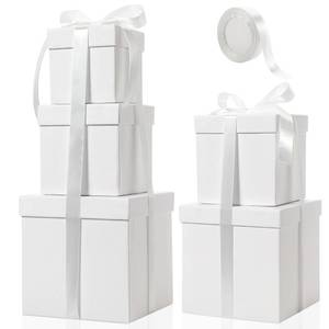 lot 2436 image: Cholemy 5 Pcs Square Nesting Boxes Decorative Gift Boxes with Lid and Ribbon Assorted Sizes Wrap for Wedding, Carnival, Anniversary, Birthday, Bridal Shower Party Gifts(White)