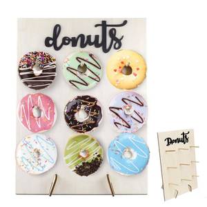 lot 2437 image: Hfpengzan Donut Wall Display Stand, Wooden, 9 Donuts, Reusable, Durable, Rustic, Perfect for Parties, Weddings, Birthdays, Dessert Table Decoration