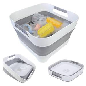 lot 2445 image: GIMWA 2.6 Gal(10L) Collapsible Wash Basin for Baby Bottles, Gray Space-Saving Collapsible Dish Basin with Drain Plug for bottle washing, Collapsible Bucket for RV Kitchen Essentials
