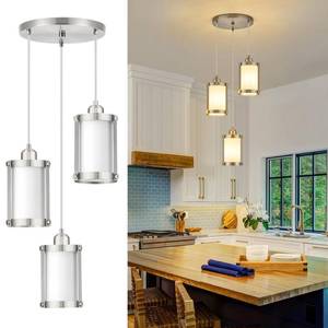 lot 3184 image: Osimir 3-Light Pendant Lighting, Brushed Nickel Dining Room Chandelier Light Fixture Over Table with Milk Glass, Modern Cluster Hanging Lights for Kitchen Island Sink, OS-3014-3BNW