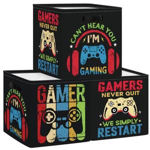 lot 3190 image: Clastyle Video Game Kid Storage Cube Organizer Set Black Gamepad Closet Clothes Cube Storage Bin Nursery Toddler Toy Box Chest Girl Boy Book Shelf Basket,Motivational Words,11.8x11.8x11.8 in