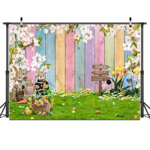 lot 4007 image: Dudaacvt 7x5ft Easter Backdrop Spring Easter Backdrop Colorful Wood Backdrop Easter Children Party Decorations Banner Backdrop D625