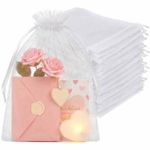 lot 4023 image: Crweety 50PCS White Organza Bags 8x12 Large, Bulk Mesh Bags Drawstring Gift Bag for Wedding Mothers Day Favors Treats Goodie Sachet Jewelry, Clear Gift Baggies Pouches for Birthday Baby Shower Party