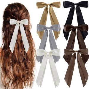 lot 4034 image: hisial 6Pcs Hair Bows Clips for Hair Silky Satin Ribbon Alligator Barrettes French Hair Ponytail Holders Cute Accessories for Women Girls(BlackBeigeGreyKhakiCoffee)