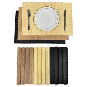lot 4047 image: ANDSTAR Set of 12 Pcs Bamboo Placemats - Natural & Brown & Black, Anti-Slip, Heat-Resistant, Washable Table Mats for Dining and Kitchen