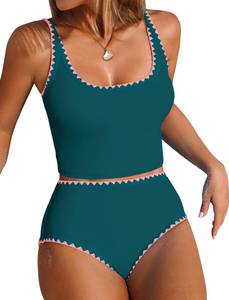 lot 4438 image: ZAFUL Tummy Control Bathing Suits Two Piece Swimsuits Floral Tankini Top with High Waisted Bottom Peacock Green L