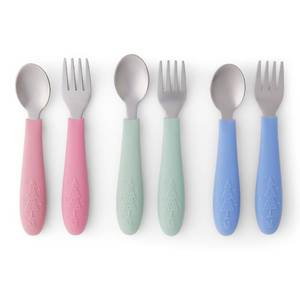 lot 4439 image: Elk and Friends Kids Silverware with Silicone Handle  Childrens Safe Flatware  Toddler Utensils  Baby Spoons  Forks  Stainless Steel Cutlery  Dishwasher Safe  6 Pieces
