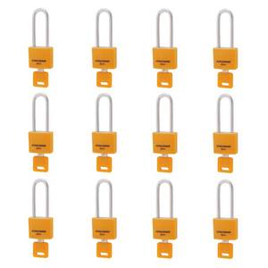 lot 4449 image: CINCINNO 1-316 in. Small Aluminum Key Lock��Keyed Alike Padlocks with Long Shackle for School Gym Locker, Toolbox,12 Pack