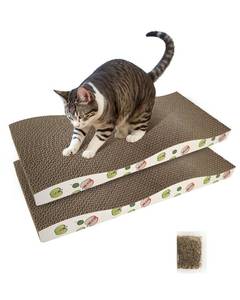 lot 4452 image: TIMHAKA Cat Scratching Board, Corrugate Cat Scratcher for Indoor Cats with Catnip, Cat Scratch Pad with Premium Scratch Textures Design, Cardboard Cat Scratcher with Double-Sided Usability (Pack of 2)