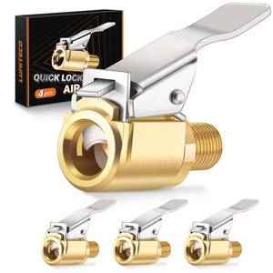 lot 4469 image: 4-Pack Air Chuck Quick Connect, Brass Tire Air Chuck with Clip Adapter Compatible with Schrader Valve, No Leakage Tire Inflator Nozzle Adapter, Unscrewed Connection Converted to Locking Connection