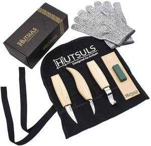 lot 4484 image: Hutsuls Wood Whittling Kit for Beginners - Razor Sharp Wood Carving Knife Set in Beautifully Designed Gift Box, Whittling Knife for Kids and Adults (8 Pieces)