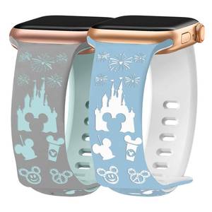 lot 4496 image: Shesyuki 2 Packs Cartoon Engraved Bands for Apple Watch 3840414244454649mm Women, Two-Tone Cute Soft Silicone Sport Strap for iwatch S10 9 8 7 6 5 4 3 2 1 SE Ultra