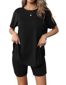 lot 4501 image: Ekouaer Womens 2 Piece Lounge Set 2026 Summer Biker Shorts Set Outfits Short Sleeve Oversized Top Matching Tracksuit Black L