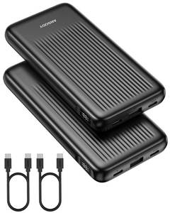 lot 4502 image: Ansody 2-Pack Portable Charger, 10000mAh 22.5W Slim USB C Power Bank Fast Charging with 2 Outputs & 2 Inputs, Digital Display Battery Pack Compatible with iPhone Samsung iPad Tablets, Black & Black