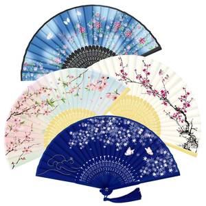 lot 4506 image: WEARXI Handheld Fan, 4 PCS Silk Hand Fan Foldable, Hand Fans for Women Foldable, Bamboo Folding Hand Held Fan, Mothers Day Mom Gifts for Women, Paper Fans for Line Dancing, Party, Wedding & Home Decor