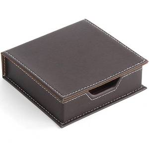lot 6087 image: luzen 1PC Square PU Leather Self-Stick Note Pad Holder Box Dispenser Desktop Sticky Notes Box Memo Paper Box Notepad Holder Business Card Desk Organizer for Home Office School Supplies, Brown