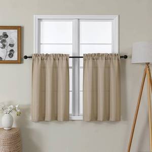 lot 6090 image: Lecloud Bessie Camel Kitchen Curtains 30 Inch Length 2 Pcs, Faux Linen Textured Light Filtering Short Curtains, Soft Window Treatments with Dual Rod Pocket, Each 30 W x 30 L
