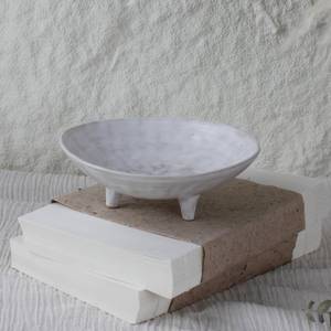 lot 6119 image: Wabi Sabi Footed Decorative Bowl, Multi-Purpose Small Ceramic Bowl, Vintage Rustic Boho Shelf Table Decor, Natural White