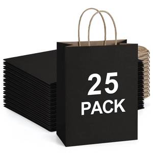 lot 6123 image: BagDream 25Pcs Black Gift Bags 8x4.25x10.5 Kraft Paper for Gifts, Shopping Retail Merchandise Grocery Sacks, Black Paper Bags with Handles Bulk Medium