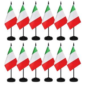lot 6125 image: 12 Pack Italy Desk Flags Set, Italian Small Mini Table Office Flags With 12 Solid Black Pole, Black Base and Spear Top, Miniature Desktop Flag, Home Decoration, Office Decoration, Festival