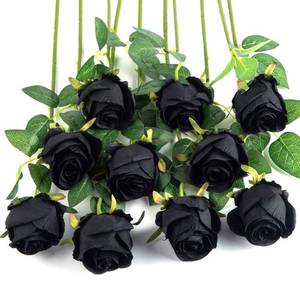 lot 6127 image: Flojery 10pcs Artificial Rose Flowers Long Stem Fake Silk Roses for DIY Wedding Bouquet Table Centerpiece Home Decor (Black)