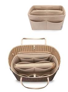 lot 6134 image: LEXSION Felt Purse Bag Organizer Insert with zipper Bag Tote Shaper Fit Speedy Neverful PM MM 8021 Beige SM3
