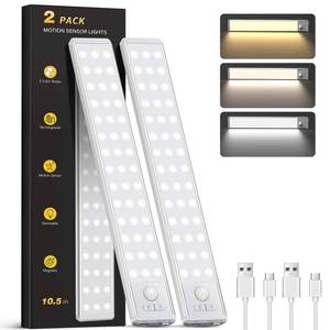 lot 6146 image: 10.5 Under Cabinet Lighting, Wireless Motion Sensor Light Indoor with 3 Color Temps, Magnetic Closet Light, Dimmable Led Light, Rechargeable Under Counter Lights for Kitchen, Bedroom, Stair, 2 Pack