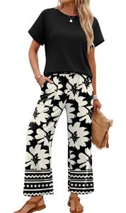 lot 6247 image: Sampeel Womens Summer Outfits Cruise Beach Vacation Outfits 2 Piece Sets for Women Summer Spring Matching Sets Women Clothing Flower Print L