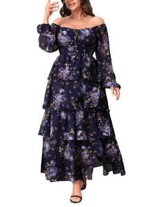 lot 6249 image: EYWOL Plus Size Wedding Guest Dress Cocktail Dresses for Women Plus Size - Long Sleeve Floral Dress for Women - Elegant Mother of The Bride Dresses Navy Blue size 2XL