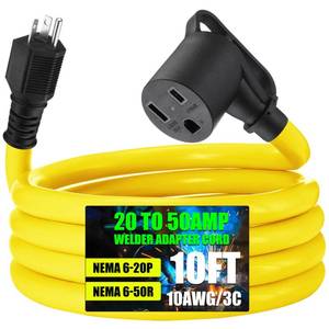 lot 6260 image: Tellegloww 10FT 20Amp to 50Amp Welder Adapter Cord Compatible with NEMA 6-20P to 6-50R 3 Prong 20Amp Household Regular to Welder Power Adapter for Welding Machine with Handle, STW 10 AWG, ETL Listed