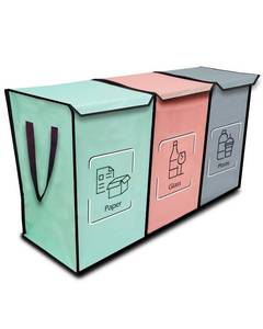 lot 6262 image: NYIKA - Recycling Organizer - Reusable Recycling Bags - Recycling Sorter - Trash Sorting Bins - 3 Compartment Recycle - Pack of 3 Bags with Lid