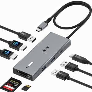 lot 6264 image: Acer USB C Docking Station Dual Monitor with 2 HDMI, 9-in-1 Laptop Docking Station with 4K60Hz HDMI, USB A&C 3.0, SDMicro SD, 100W PD, USB C Dock with Long Cable (2 FT)