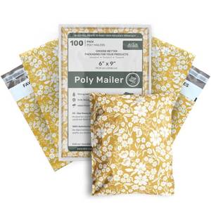 lot 6268 image: Poly Mailers 6x9 Inch 100 Pack Small Shipping Bags Strong Thick Mailing Envelopes  Self Sealing Adhesive  Waterproof & Tear Resistant  Small Business Packaging for Clothing - Floral Mustard Yellow