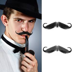lot 6277 image: Aosyax Fake Mustache Stick On Realistic Human Hair Fake Beard Handmade Invisible Lace Fake Facial Hair for Cosplay, Halloween Costumes, Drama Movie,Brown Beard