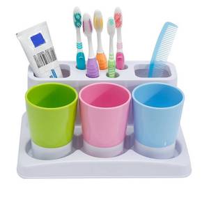 lot 6278 image: Bathroom Toothbrush Toothpaste Stand Organizer Plastic Storage Rack Set (3 Cups) (BluePinkGreen)