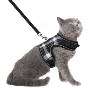 lot 6279 image: PUPTECK Soft Mesh Cat Vest Harness and Leash Set Puppy Padded Pet Harnesses Escape Proof for Cats Small Dogs Rabbits Bunny, Plaid Black, L