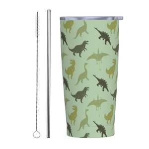 lot 6293 image: YIKISSKID Dinosaur 20oz Tumbler with Lid and Straw for Women Men, Cute Dinosaur Insulated Mug Olive Green Cartoon Dino Animals Theme Stainless Steel Tumbler Double Wall Vacuum Travel Mug Coffee Cup