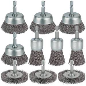 lot 6294 image: WENORA 10 Pcs Wire Brush for Drill, Coarse Carbon Steel Crimping Wire Wheel Brush, 14 Inch Hex Shank, Cup Brush Drill Bit for Cleaning Rust, Stripping and Abrasive