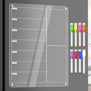 lot 6295 image: Acrylic Meal Planner Magnetic Menu Board for Kitchen Fridge wMarkers, Clear Weekly Calendar Planning Board Noteboard Refrigerator Dry Erase Board to DoGroceryShopping ListChore Chart, 12.8x9����