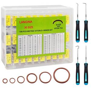 lot 6307 image: Langina 198PCS Viton O Ring Kits, 30 Sizes Metric Viton O-Rings Kit, Brown Fluorocarbon Seal Rings, 75A Shore FKM O Rings Assortment for Home Repair,Car,Hydraulic,Automotive and AC System