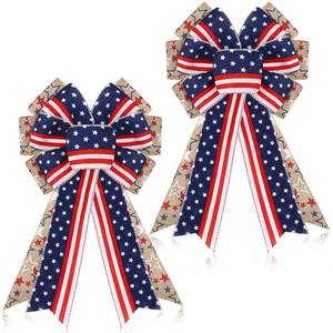 lot 6311 image: Jutom 2 Pcs Patriotic Bow Wreath Red White Blue Star Burlap Bow American Flag Wreath for 250th Anniversary, 4th of July, Veterans Day, Indoor Outdoor Tree Topper Decor(Star Style)