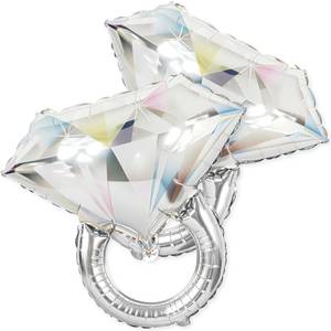 lot 6321 image: PartyForever Silver Diamond Ring Foil Balloons �� 2 Pack 26 inch White Gold Color Engagement Ring Balloons �� Bridal Shower, Bachelorette, Engagement & Wedding Decorations