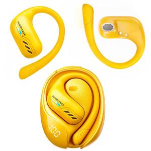 lot 6339 image: Transformers Open Ear Wireless Headphones Bluetooth 5.4 for Running & Workouts, Over The Ear Earbuds with IPX5 Waterproof Ear Hooks, Surround Sound, LED Display & Lanyard (Yellow - Bumblebee)