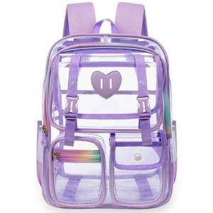 lot 6353 image: Ujemin Clear Backpack for Girls Women Heavy Duty Transparent Bookbag School Backpack with Mesh Pockets Stadium Approved See Through Backpack (Purple)